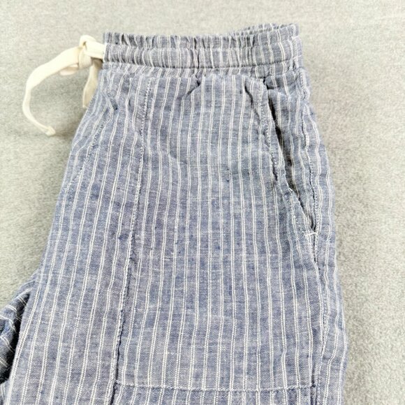 Roots Women’s S/P Striped Linen Drawstring Pants -Lt. Blue Pinstripe Relaxed Fit - Picture 3 of 11